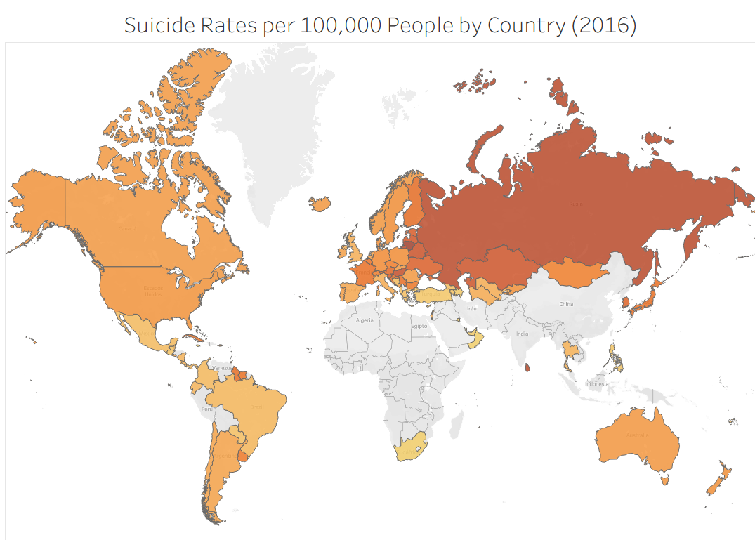 Suicide Rates World Map - Tableau